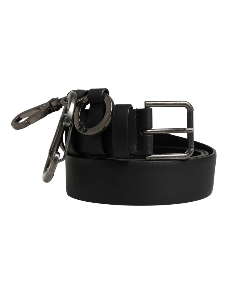 Dolce & Gabbana Men's Black Calf Leather Silver Metal Buckle Belt Black