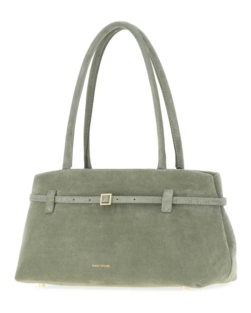 Manu Atelier Women's Sage Green Suede Le Cambon East West Shoulder Bag Pepegree Borse A Mano Green