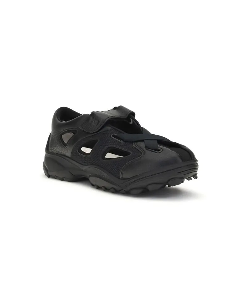 Y-3 Men's Black Calf Leather Bos Taurus Flat Sandals Black