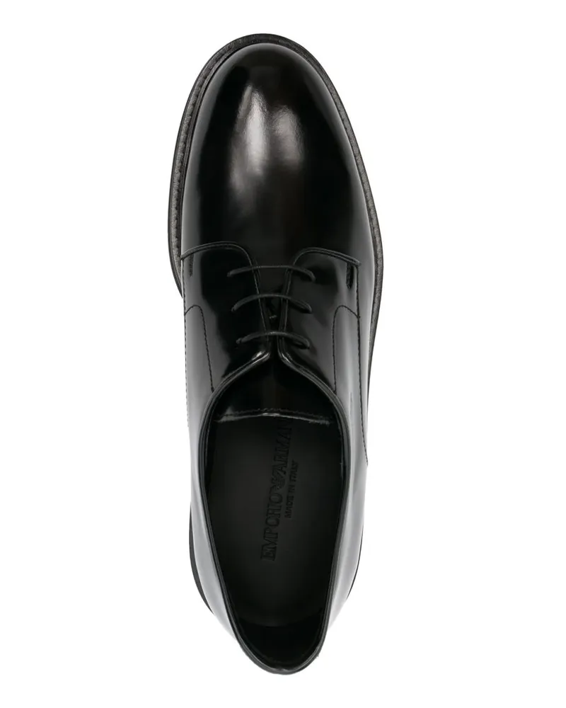 Emporio Armani Glossy Brushed Leather Derby Shoe — Black Black