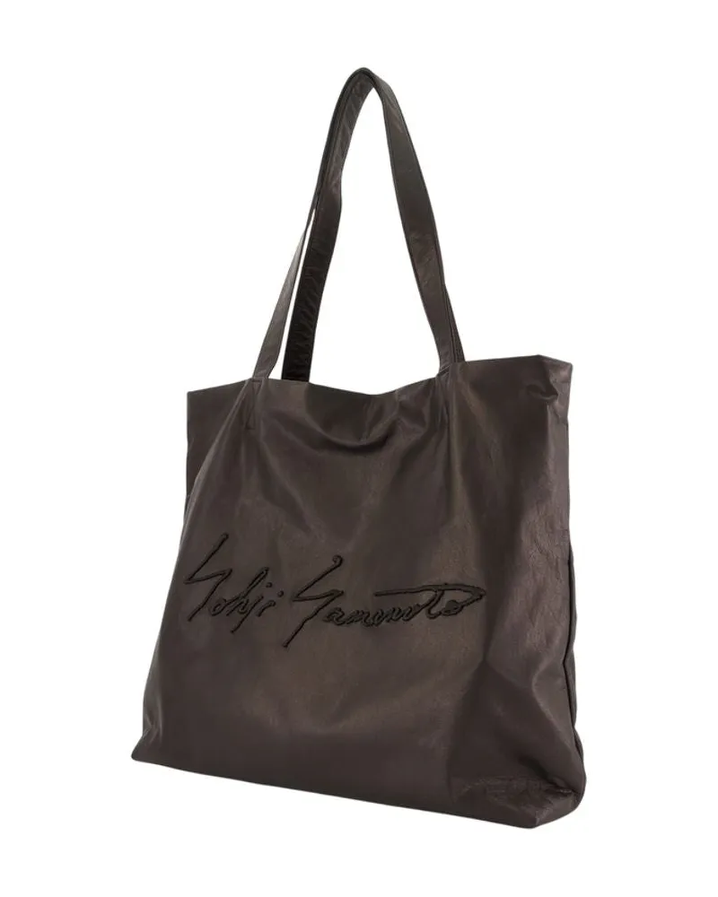Yohji Yamamoto Unisex L Shopper Bag -  Leather Black Cowhide Totes-Shopping-Bags Black