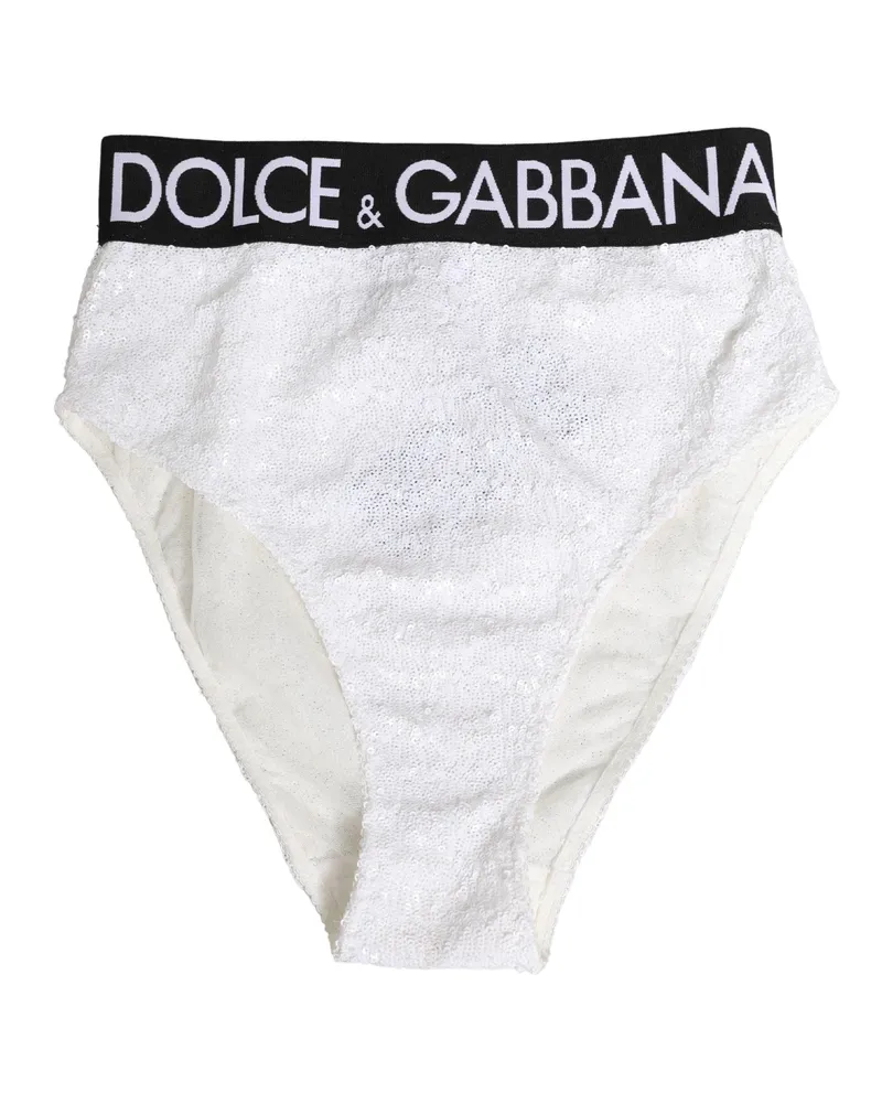 Dolce & Gabbana Women White Black Sequin High Waist Panty Underwear And Elastane Nylon Clothing White