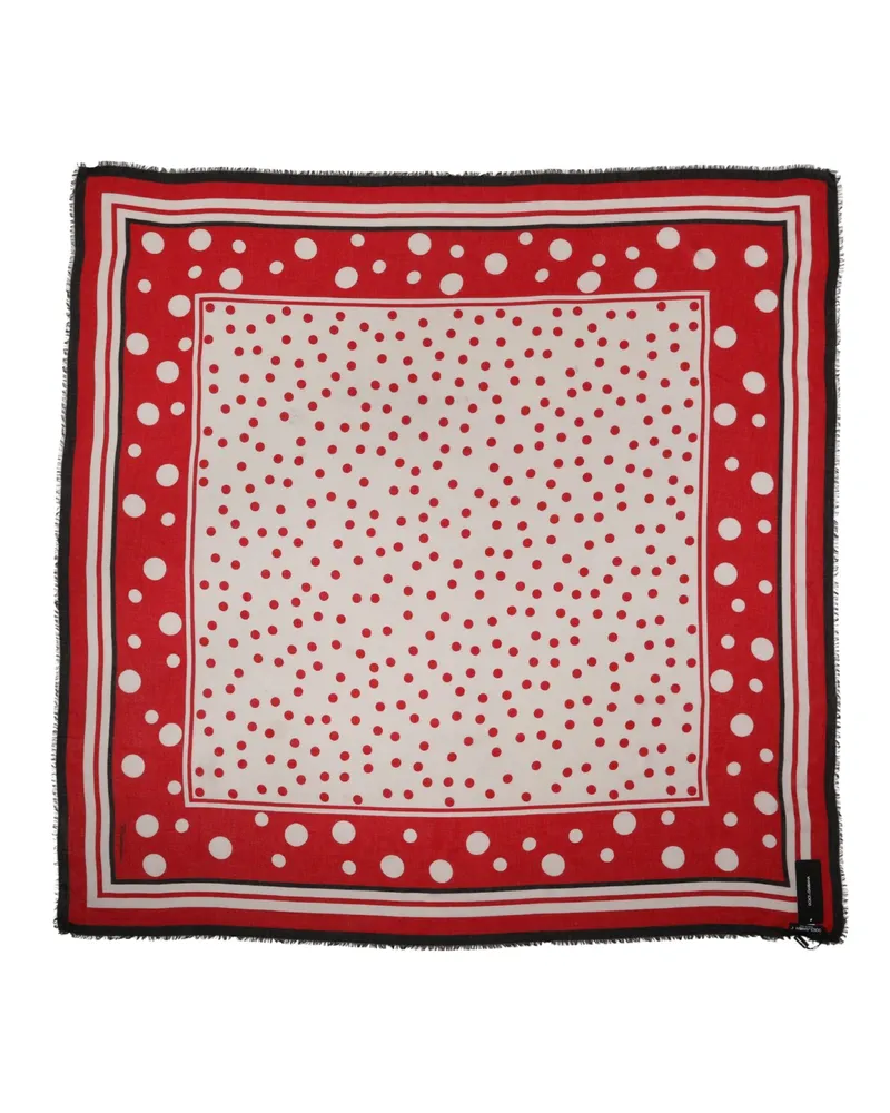 Dolce & Gabbana Women's Red Polka Dot Print Square Stole 130cm X Scarf White And Modal Cashmere Red