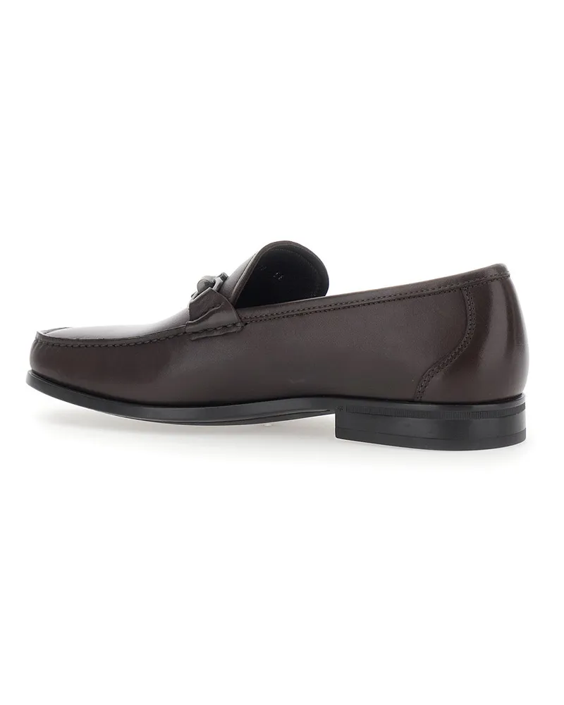 Ferragamo Men's Loafers With Gancini Detail, Brown Leather Calf Brown