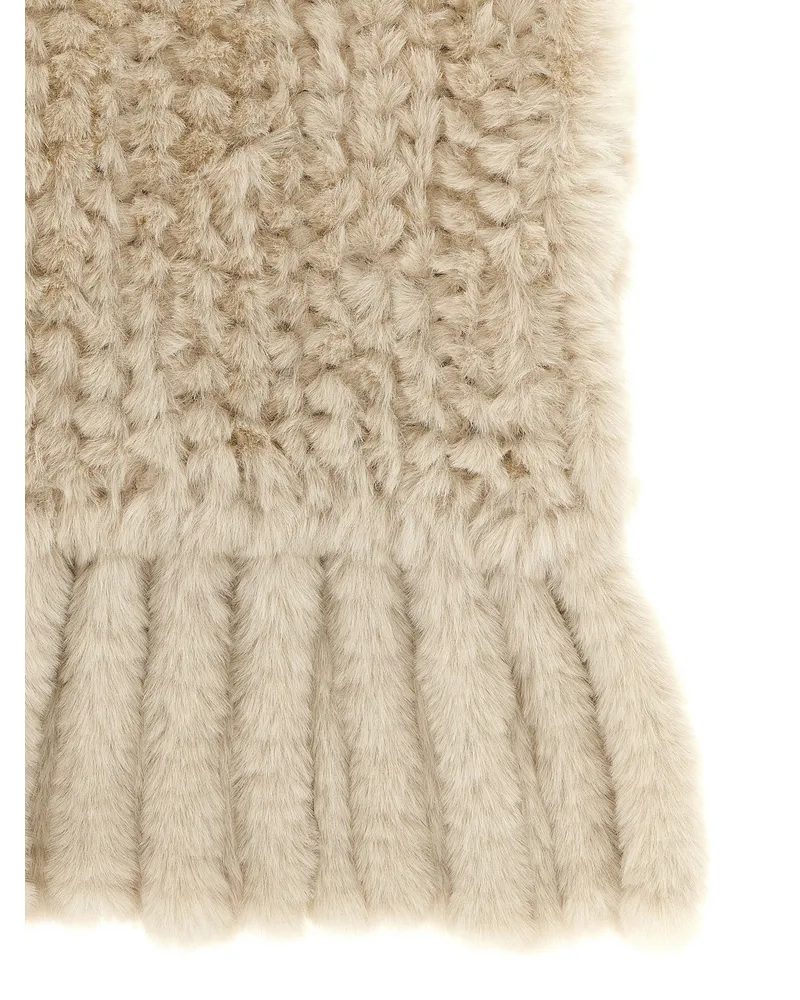 Pinko Plush Fringed Scarf — Beige Beige