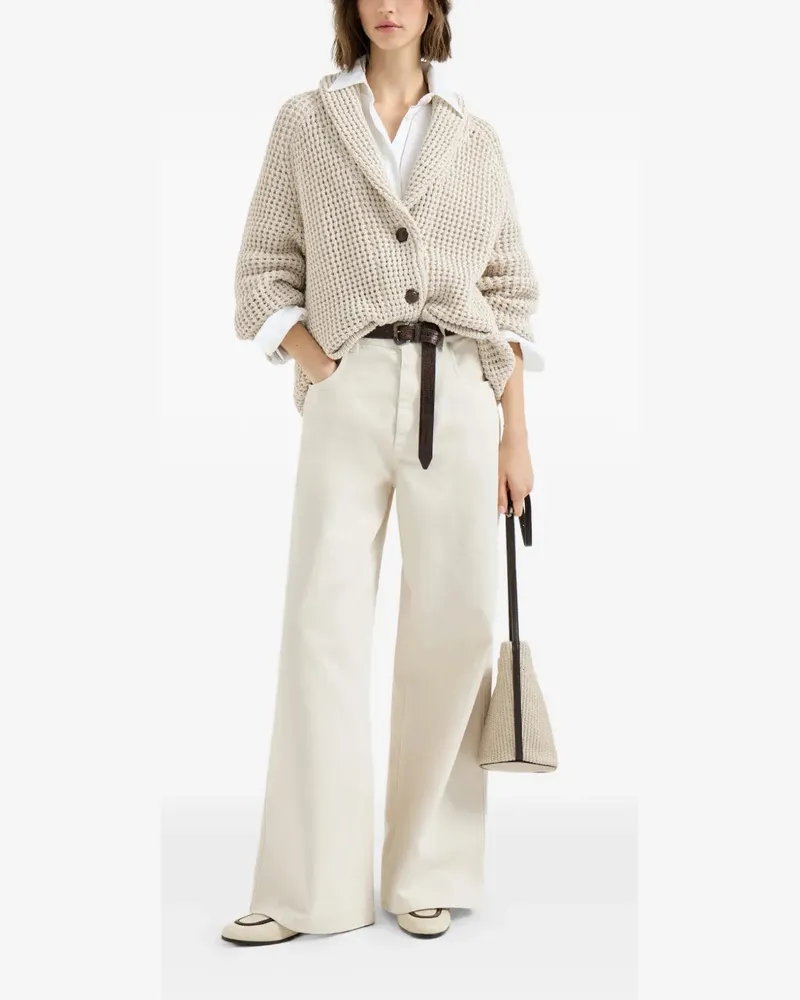 Brunello Cucinelli Women's Open-Knit Cardigan Ss26 W Cream