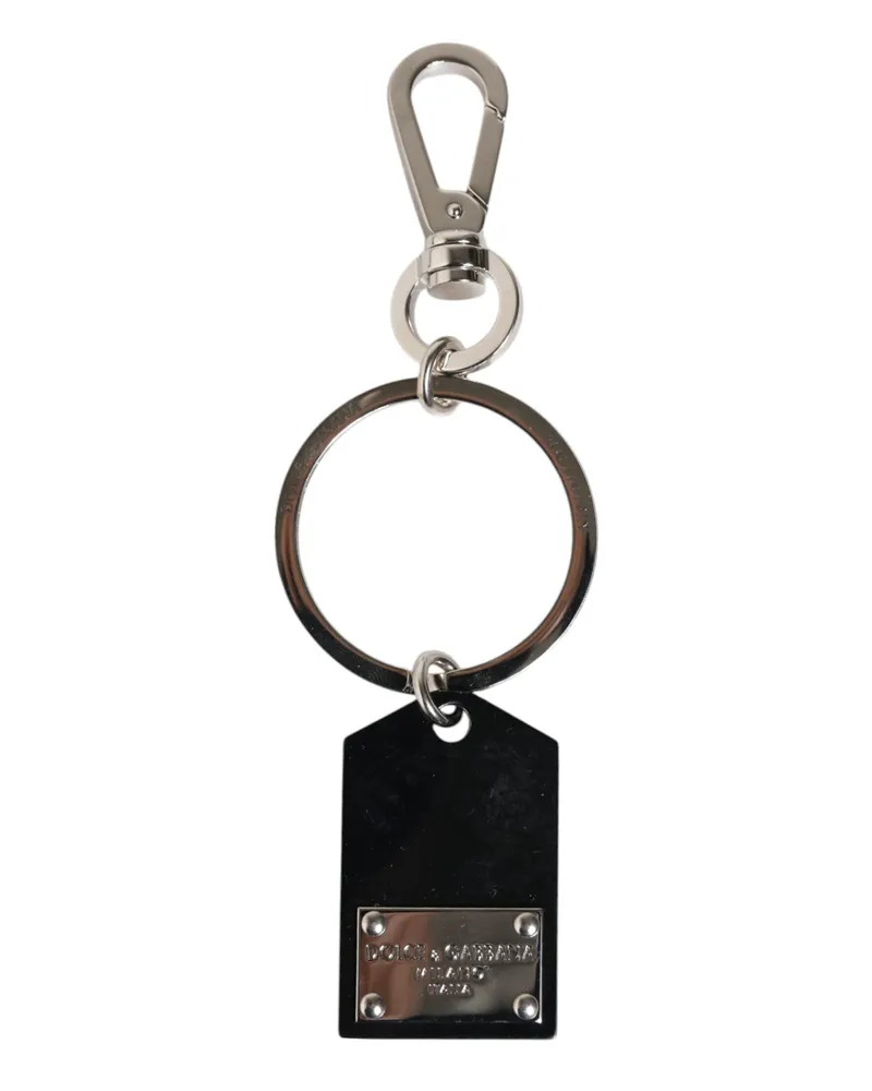 Dolce & Gabbana Men's Black Sint Glass Plaque Dg Logo Metal Platekeychain Keyring Accessory Black