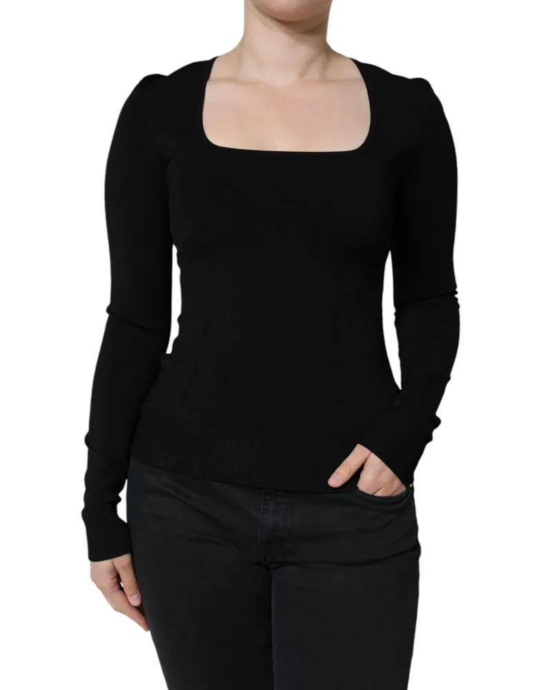Dolce & Gabbana Women Black Long Sleeves Blouse Square Neck Top Black
