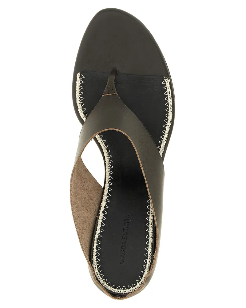 Magda Butrym Women's Napa Leather T-Strap Sandal Black Heels Black