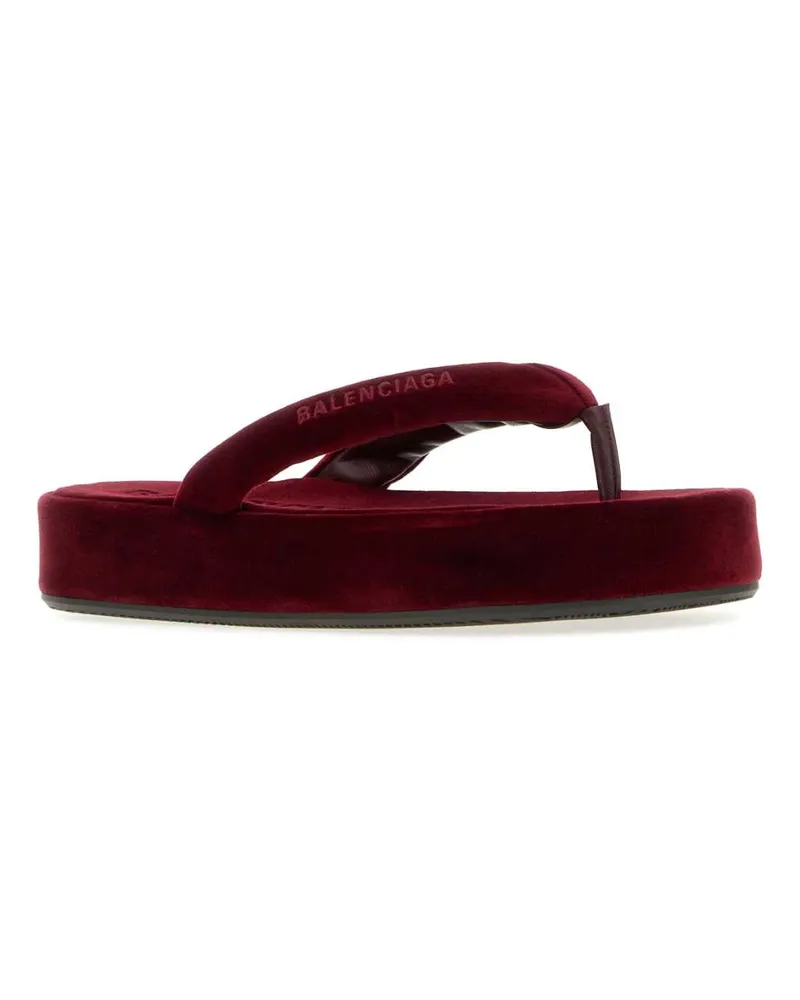 Balenciaga Women's Tiziano Red Velvet Jet Lag Thong Slippers Burgundy Flat Shoes Burgundy