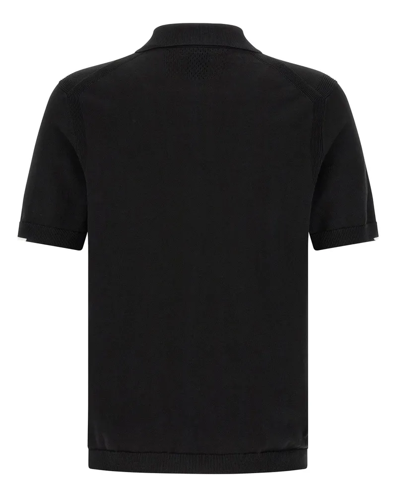 HUGO BOSS Half-Zip Cotton Knit Polo Shirt — Black Black
