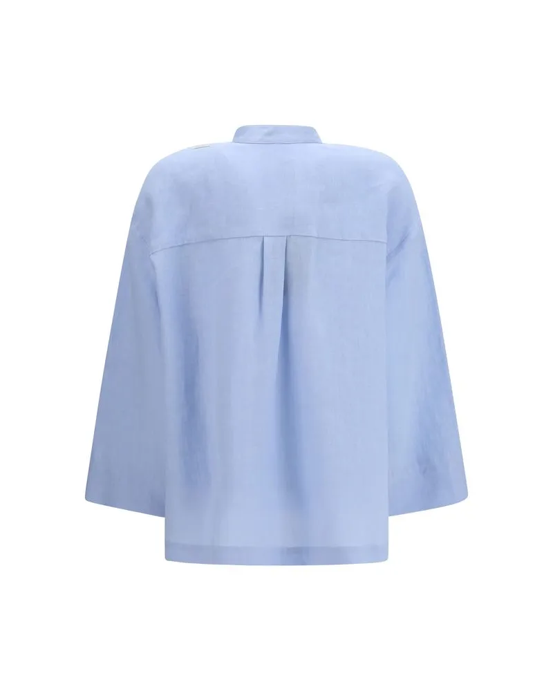 Max Mara Women's Blue Linen Dress Shirt Blue