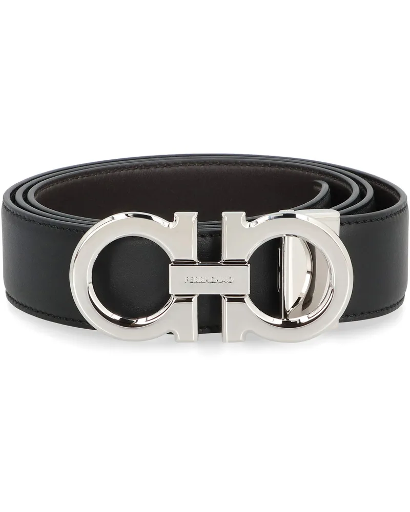 Ferragamo Men's Gancini Reversible Leather Belt Black Calf Black