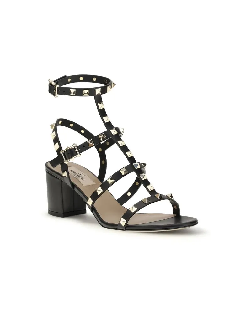 Valentino Garavani Women's Black Calf Leather Bos Taurus Strap-On Sandals Black