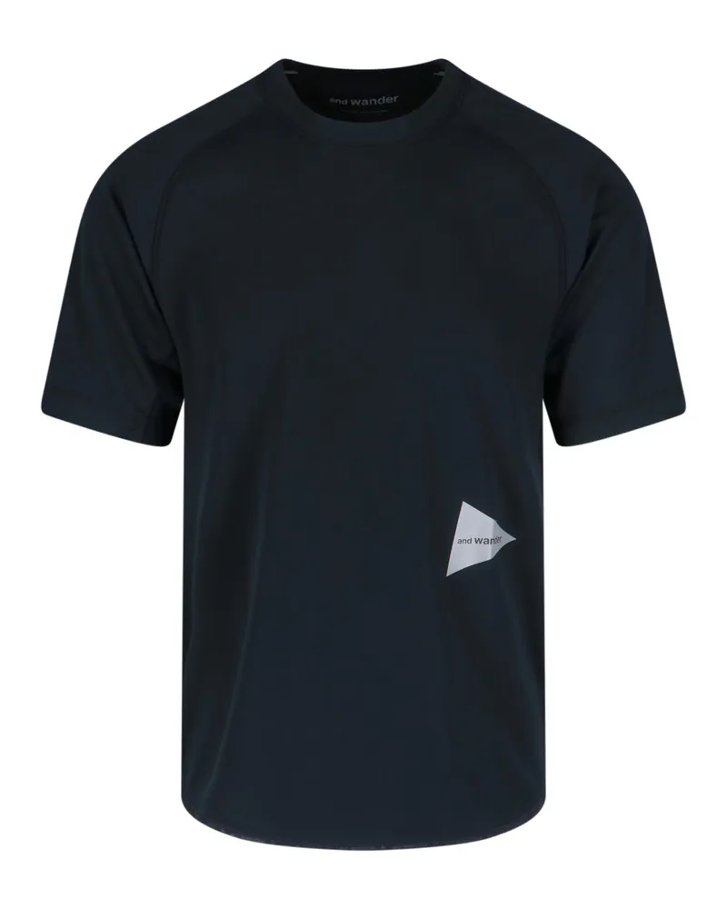 and wander Men Raglan-Sleeve Logo T-Shirt Black Polyester Black