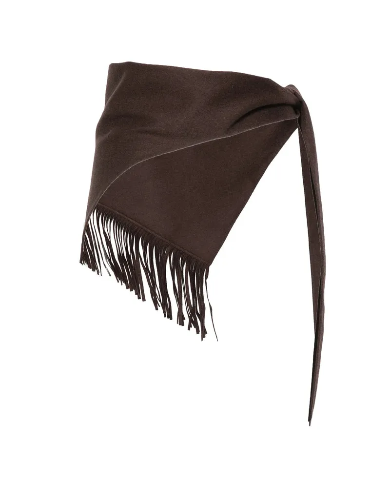 Carven Fringed Wool Scarf — Brown Brown