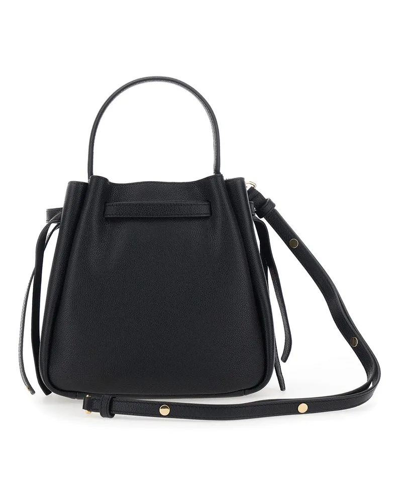 Tory Burch Women's Bucket Bag Romy Grained Black Leather Cow Handbags Hand Black
