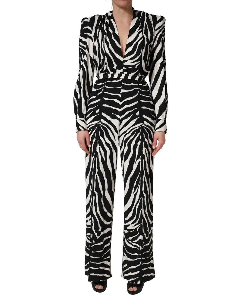 Dolce & Gabbana Women's Black White Viscose Zebra Pattern Jumpsuit Black-White Elastane Black/white Black