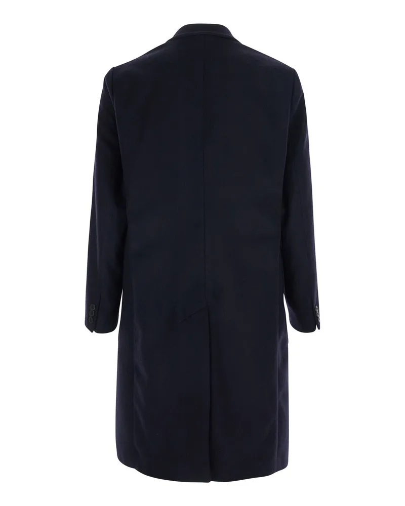 Emporio Armani Men's Coat Double-Breasted Cashmere-Wool Blue Blue
