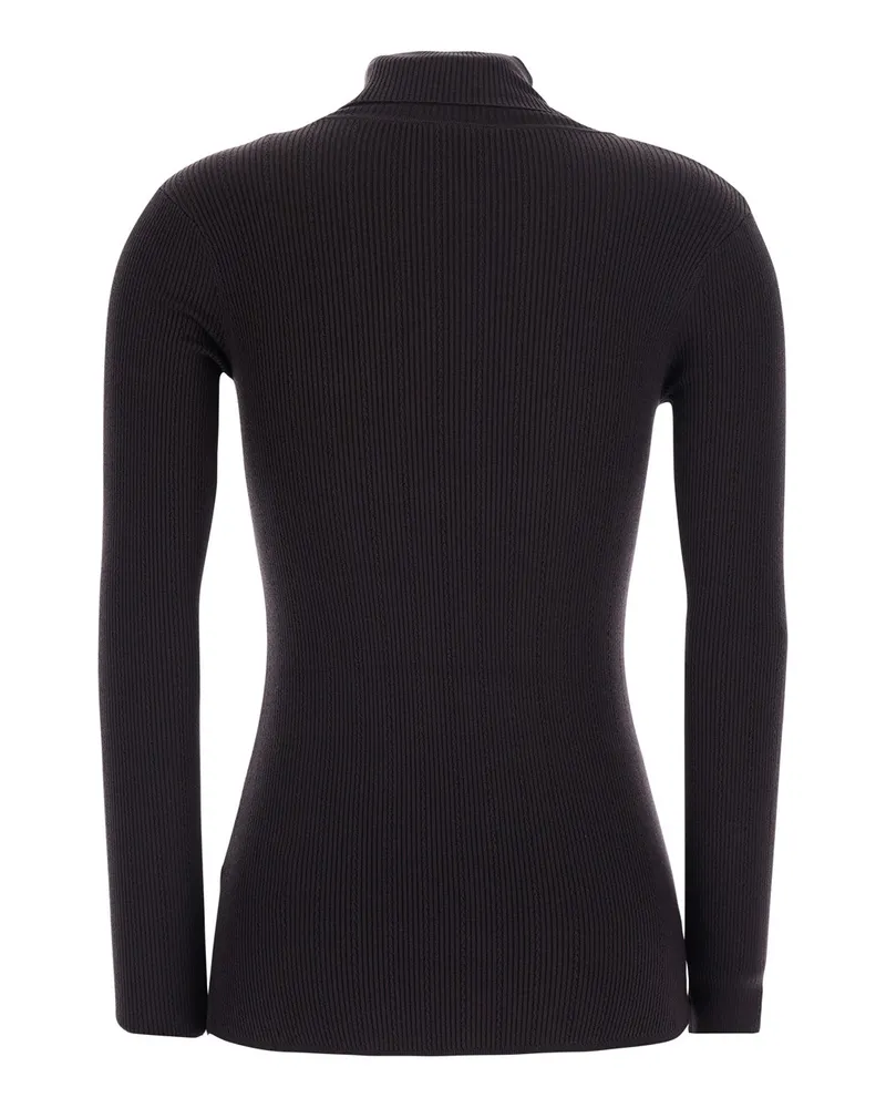 Elisabetta Franchi Ribbed Turtleneck with Chest Pocket Sweater — Black Black