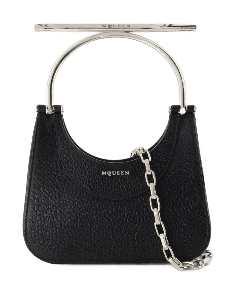 Alexander McQueen Women's Mini Cross Bar Purse -  Leather Black Lambskin Bags Handbags-Purses Black