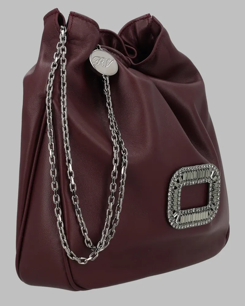 Roger Vivier Crystal-Embellished Leather Mini Bag — Burgundy Burgundy