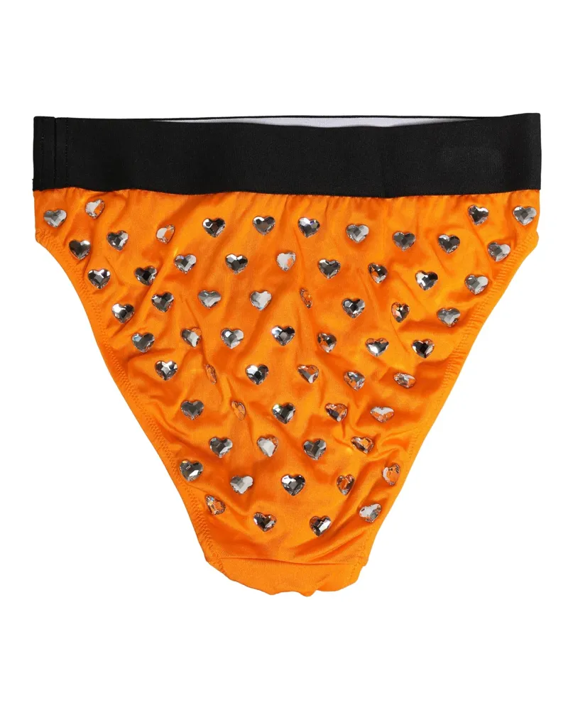 Dolce & Gabbana Women Orange Crystal High Waist Brief Panty Underwear Elastane Nylon Clothing Orange