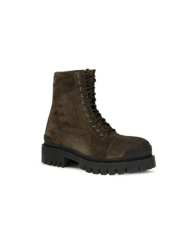 Balenciaga Men's Bicolor Calf Leather Bos Taurus Lace-Up Boots Brown