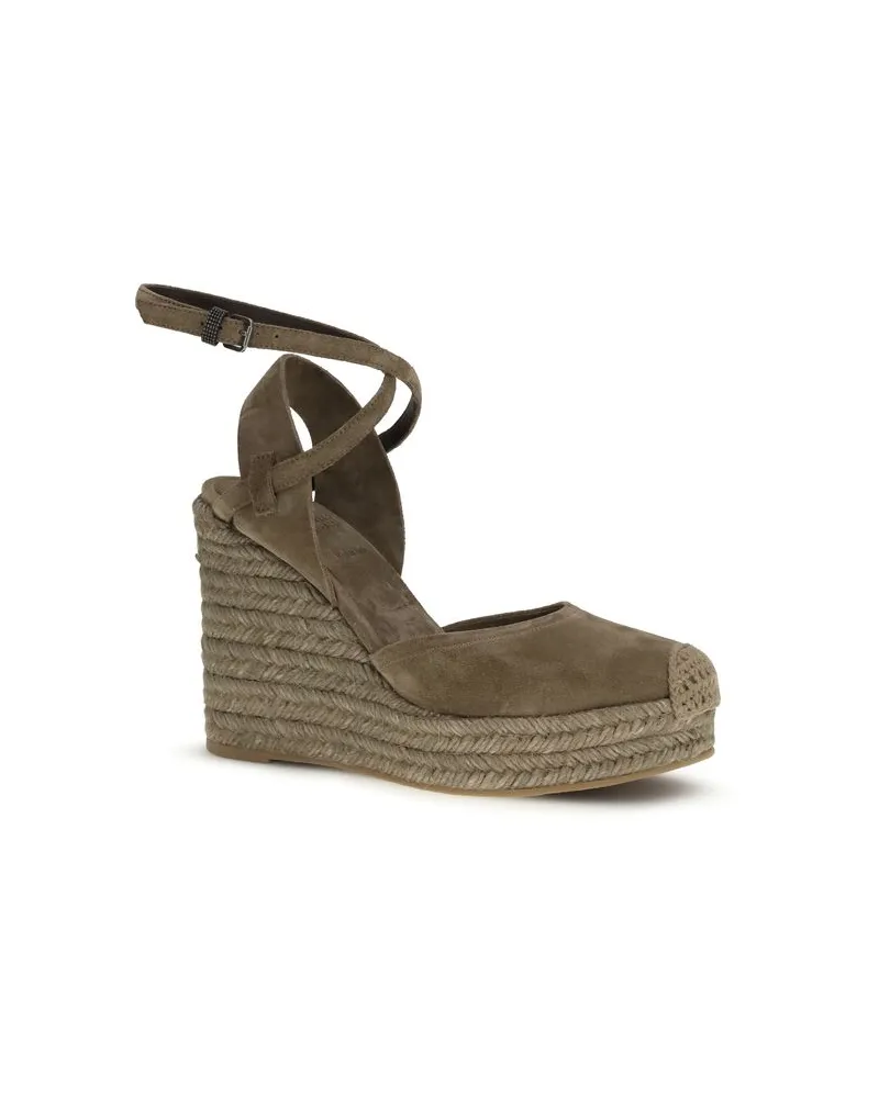 Brunello Cucinelli Women's Beige Calf Leather Bos Taurus Espadrilles Shoe Beige