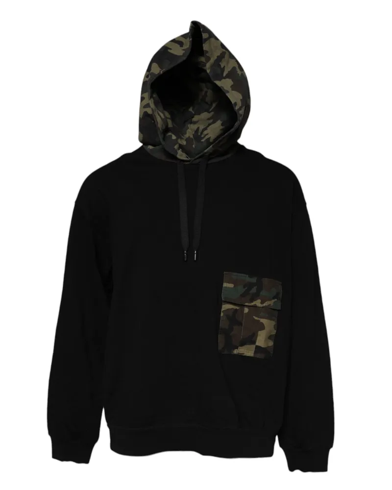 Dolce & Gabbana Men's Black Camouflage Hooded Sweatshirt Sweater Cotton Clothing Black