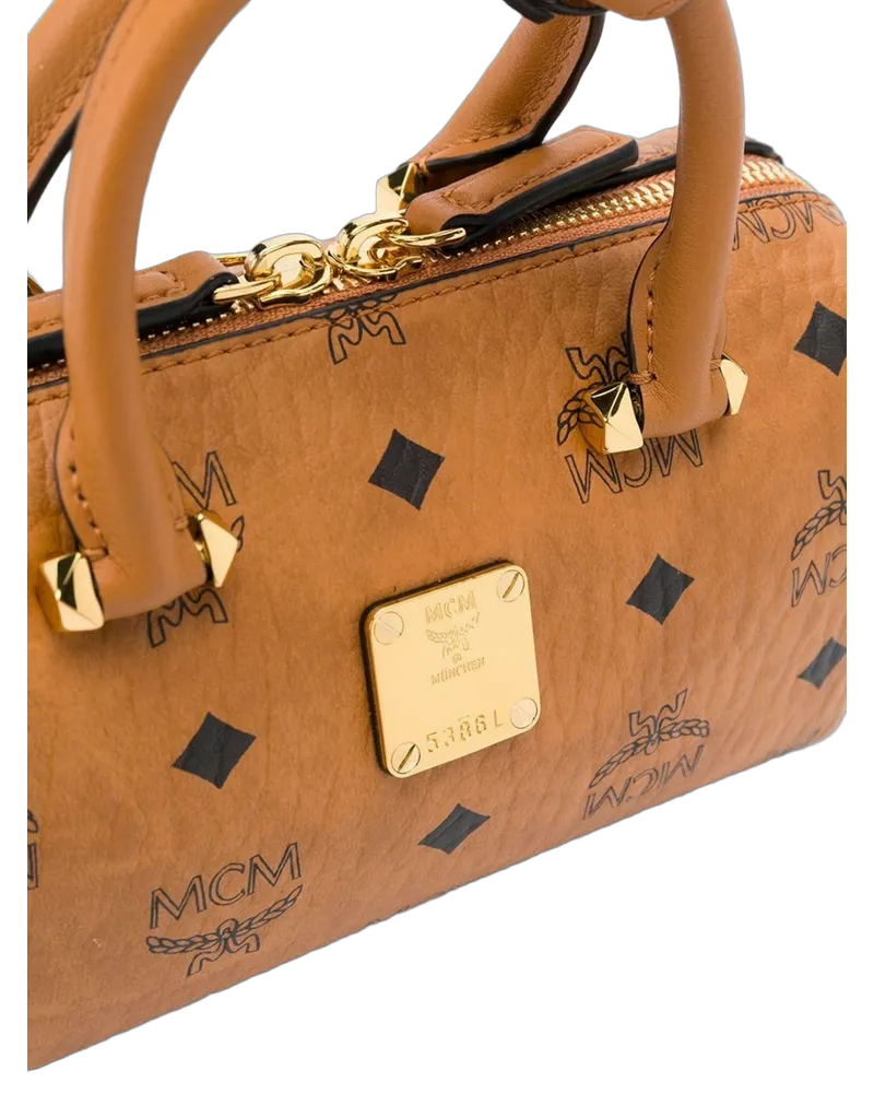 MCM Women's Visetos Monogram Mini Boston Bag Brown > Tote Brown