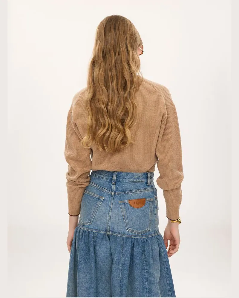 Chloé Logo-Embroidered Ribbed Sweater — Camel Camel