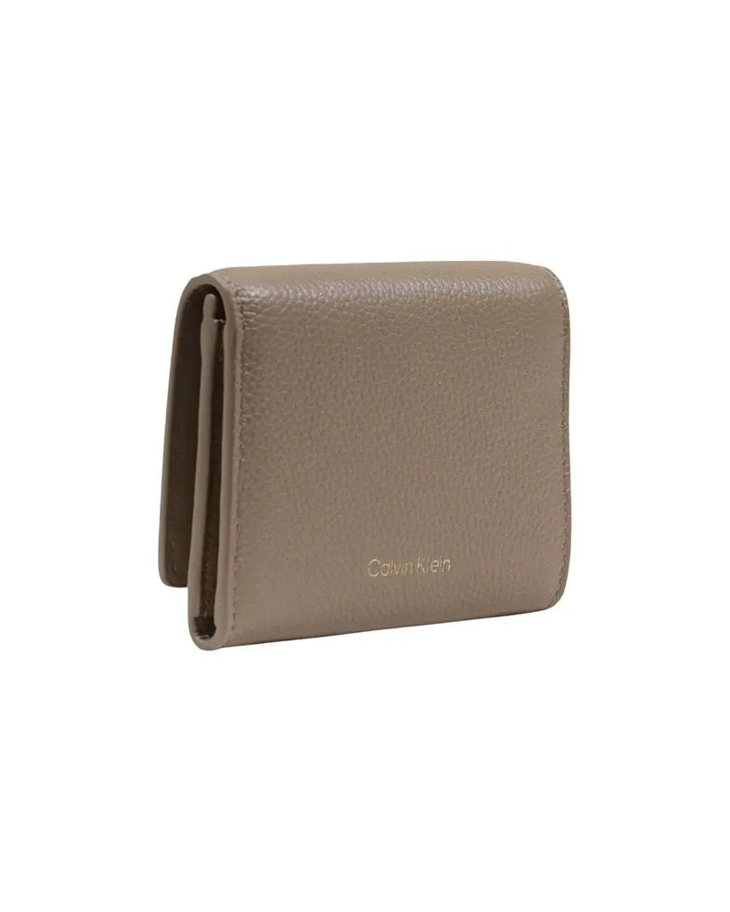 Calvin Klein Pebbled Leather Trifold Wallet — Beige Beige