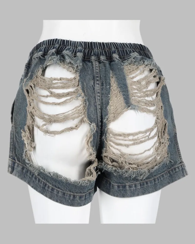 DRKSHDW by Rick Owens Distressed Cotton Denim Shorts — Blue Blue