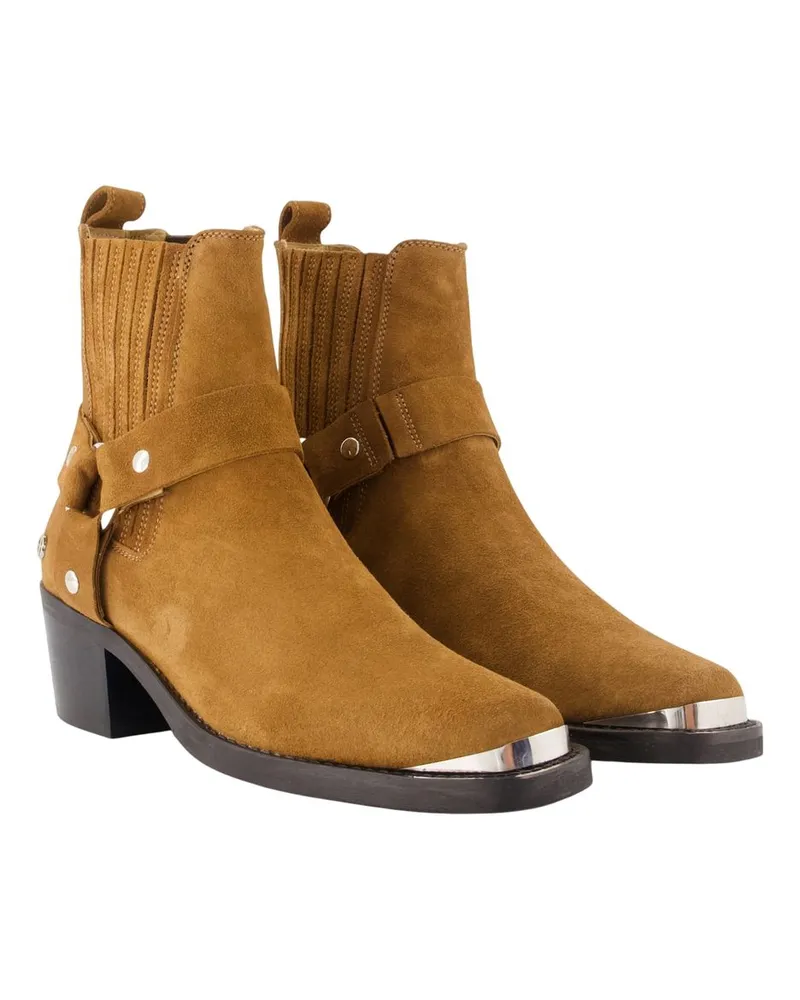 Anine Bing Women's Mid-Height Biker Ankle Boots Leather Brown Calfskin Shoes Ankle-boots Brown