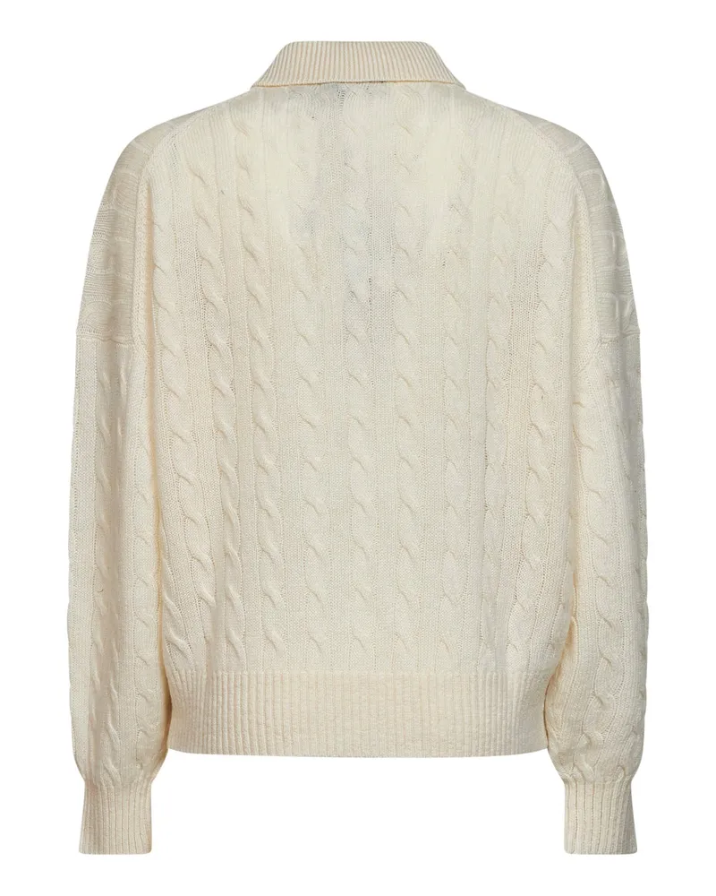 Ralph Lauren Women's Polo Shirt Cable-Knit Wool-Cashmere Ivory Knitwear Sweater Ivory