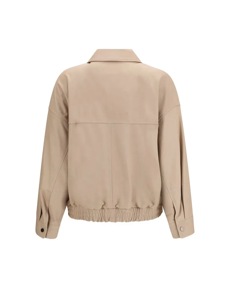 Brunello Cucinelli Women's Beige Leather Jacket Clothing Beige