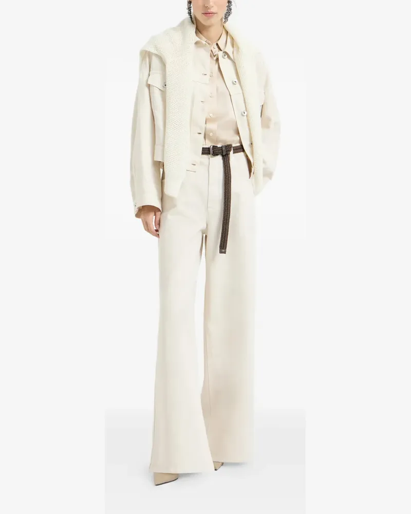 Brunello Cucinelli Women's Monili-Embellishment Button-Up Jacket Ss26 W Chalk