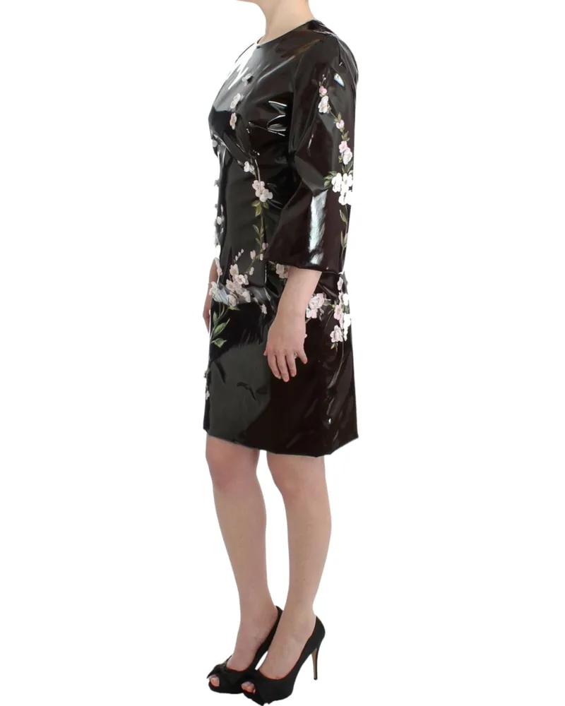Dolce & Gabbana Women's Black Patent Floral Handpainted Dress Acetate Black
