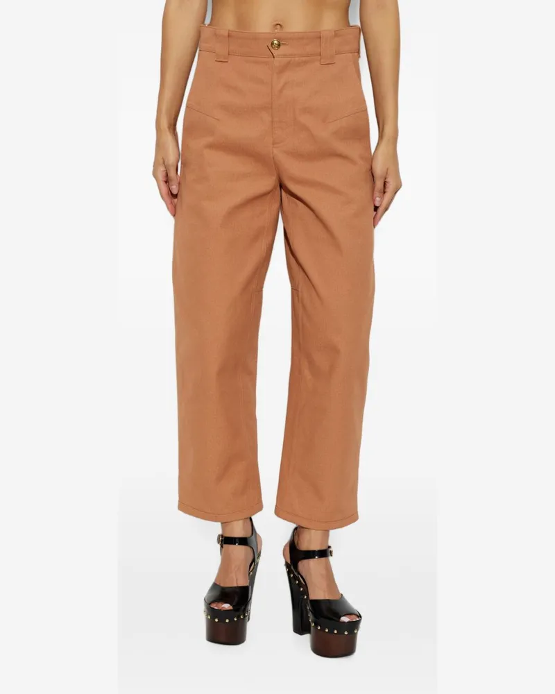 Chloé Cotton Barrel Trousers — Camel Camel