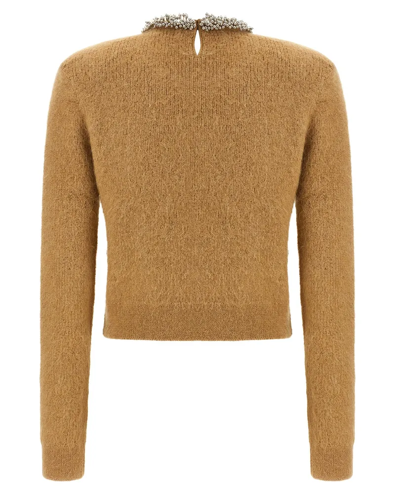 Self-Portrait Jewel-Embroidered Crew Neck Sweater — Camel Camel