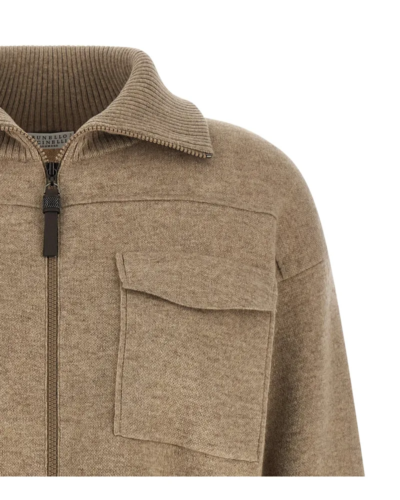 Brunello Cucinelli Wool Blend Cardigan — Beige Beige