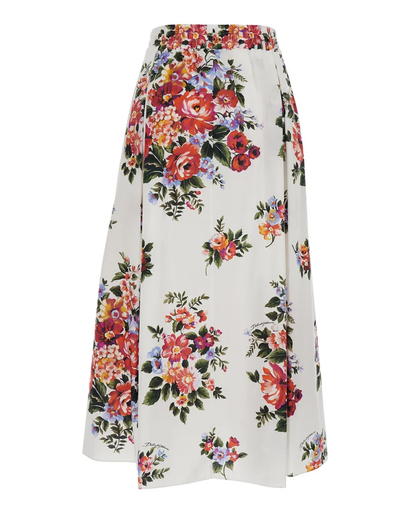 Dolce & Gabbana Women's Long Skirt White Cotton Floral White