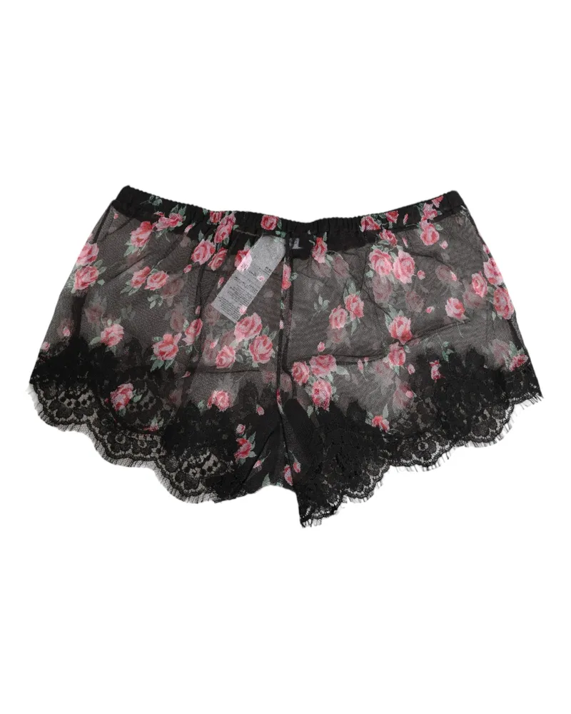 Dolce & Gabbana Women Black Pink Floral Lace Mesh Lingeri Underwear Cotton Clothing Black