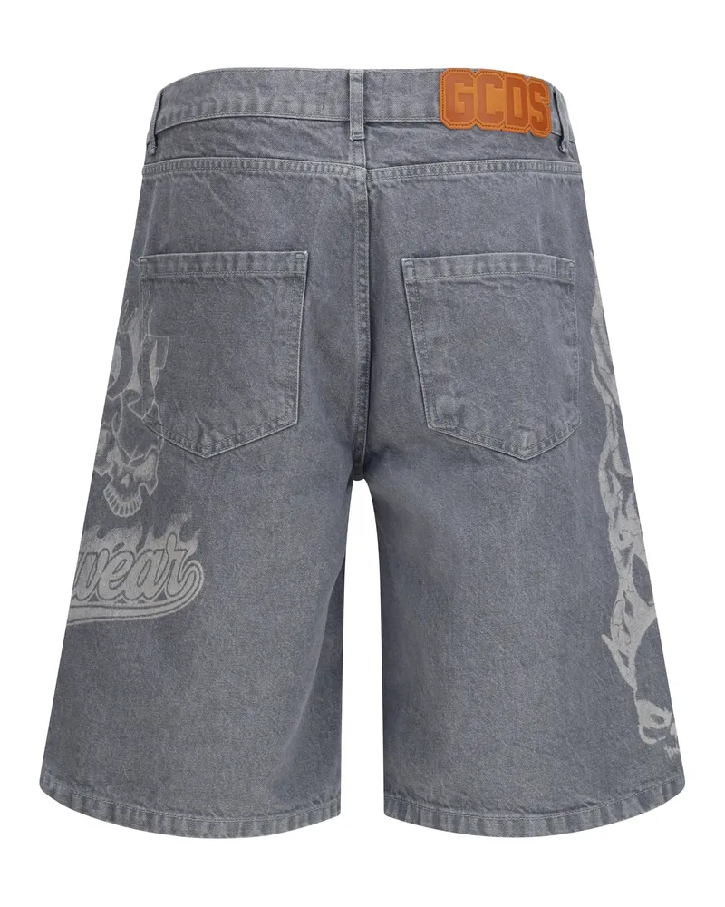 GCDS Men's Riders Baggy Shorts With Designs Quarry Grey-White Cotton Bermuda Grey/white Gray