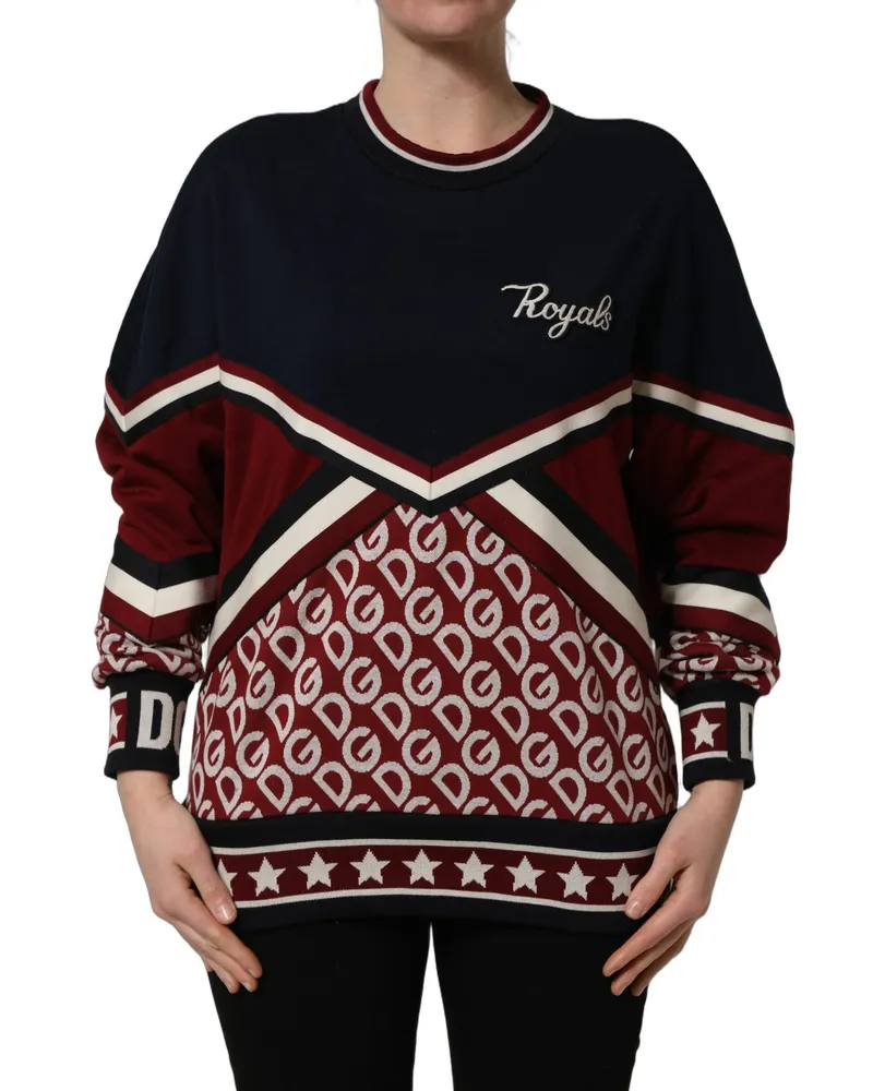 Dolce & Gabbana Women's Blue Red Paneled Royals Patch Sweatshirt Sweater Cotton Elastane Polyester Clothing Red