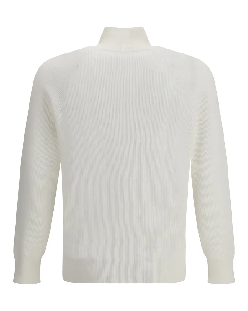 Brunello Cucinelli Men's Cotton Sweater With A High Neckline Panama+nebbia White