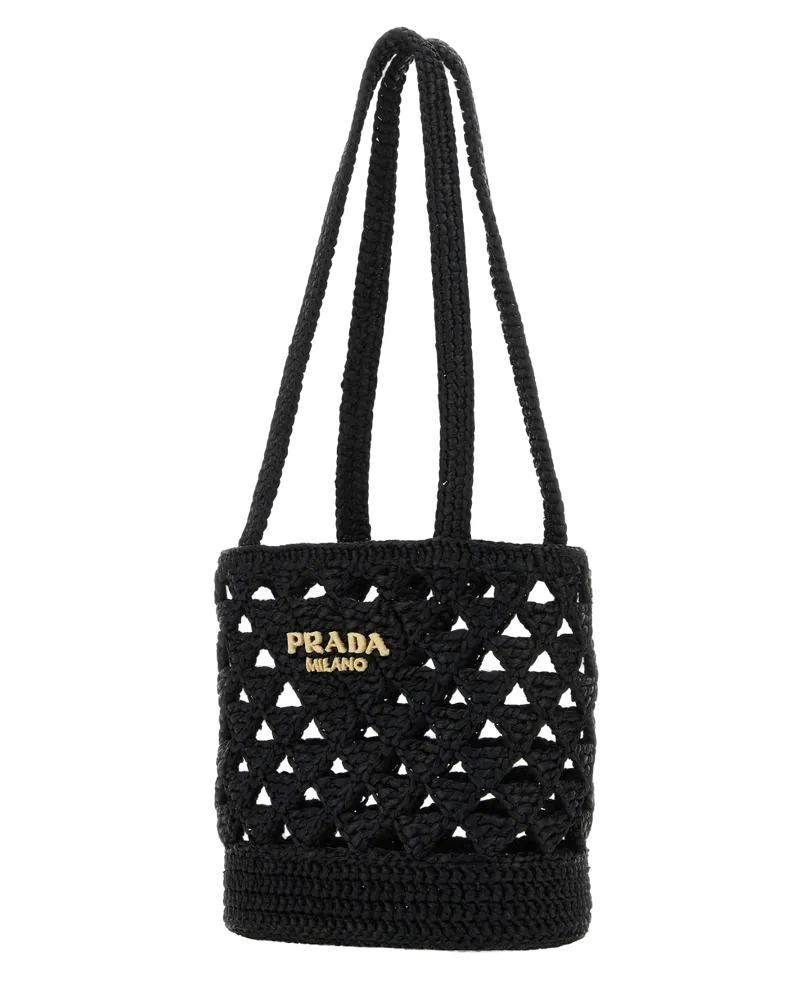 Prada Women's Black Straw Handbag Neroc Vi-Vitello Borse A Mano Bag Black