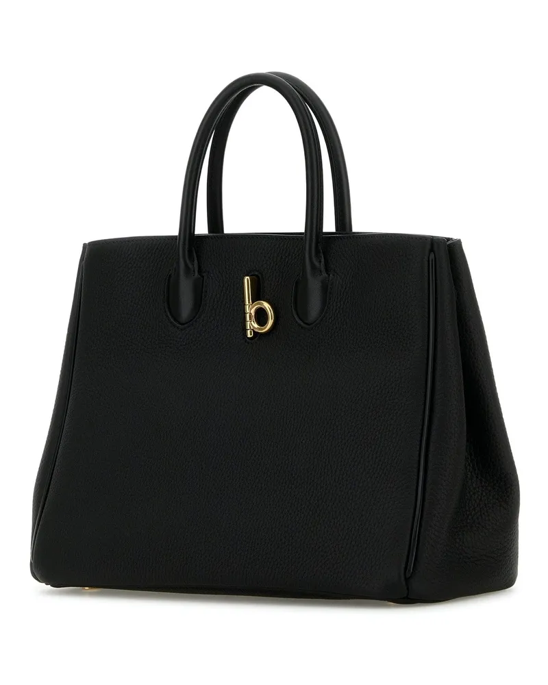 Burberry Pebbled Calf Leather Top Handle Bag — Black Black