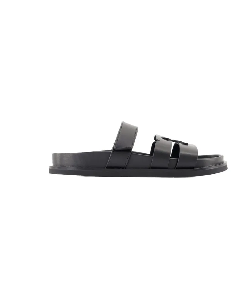 Tory Burch Women's Ines Sport Sandals -  Leather Black Calfskin Shoes Flat-Shoes Black